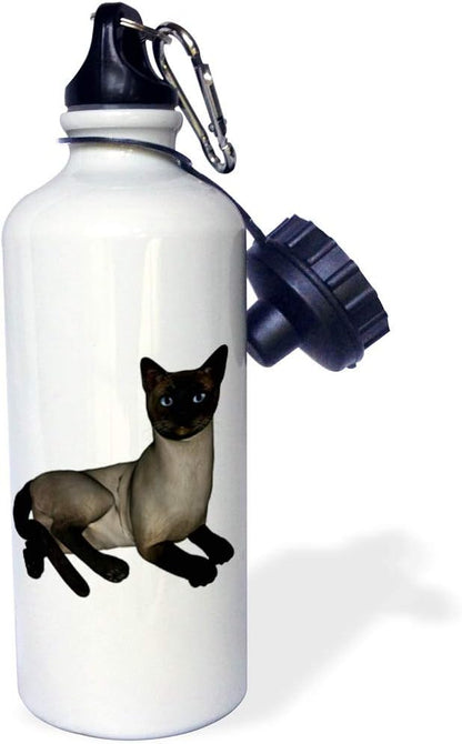 3dRose "Siamese Cat Laying Down" Sports Water Bottle, 21 oz, White