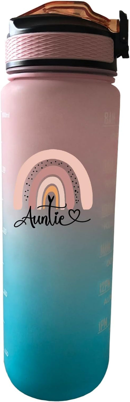 Auntie 32 oz Water Bottle with Times Marker to Drink and Straw, Carrying Strap, Leakproof Tritan BPA-Free, Ensure You Drink Enough Water for Fitness, Gym, Camping, Outdoor Sports