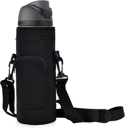 AF-WAN Neoprene Carrier Water Bottle Insulation Sleeve,Waterproof, Anti-Slip, Anti-Scratch Pouch with Shoulder Strap, fit for Owala Insulated Stainless Steel Water Bottle (Black, For 40 oz)