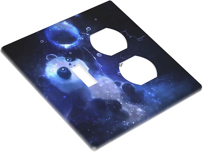 Cute Baby Panda Light Switch Cover Wall Plate Decorative 2 Gang Combination Toggle/Outle Covers Blue for Kitchens Farmhouses Duplex Electrical Receptacle Covers 4.5 x 4.6 in