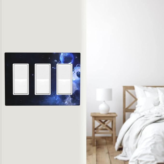 Cute Baby Panda Light Switch Cover Wall Plate Decorative 3 Gang Triple Rocker Covers Blue for Kitchens Living Room Bedrooms Farmhouses Bathrooms 4.65 x 6.57 in
