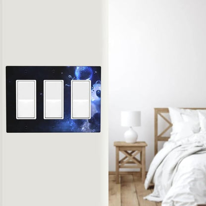 Cute Baby Panda Light Switch Cover Wall Plate Decorative 3 Gang Triple Rocker Covers Blue for Kitchens Living Room Bedrooms Farmhouses Bathrooms 4.65 x 6.57 in