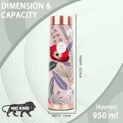 Copper Water Bottle A Handmade Ayurvedic Enameled Print Pure Copper Water Bottle For Drinking - Increase Your Water Consumption, and Experience Immediate Health Benefits (ENAMELED PRINT 11)