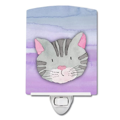 Caroline's Treasures BB7355CNL Cat Face Watercolor Ceramic Night Light Compact, UL-Certified, Ideal for Bedroom, Bathroom, Nursery, Hallway, Kitchen, 6x4x3, Multicolor