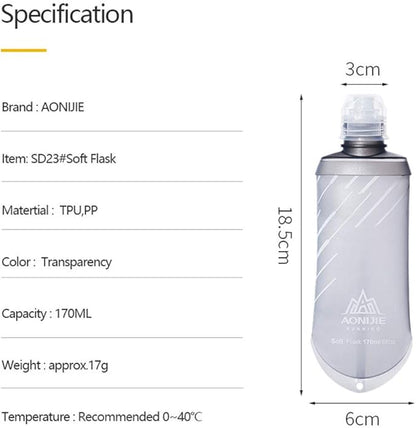 AONIJIE 2 Pcs Sports Collapsible BPA Free- TPU Soft Drink Water Kettle Foldable Flask Energy Gel Salt Pill Water Bottle (170ml Soft kettle-2pcs)