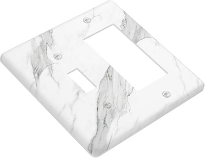 Marble Grey Wall Plate Decorative Light Switch Cover 2-Gang Combo Toggle/Rocker Faceplate for Bedroom Kitchen Farmhouse White