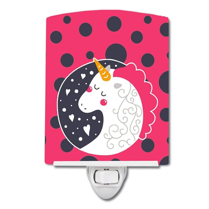 Caroline's Treasures BB7136CNL Unicorn Pink Polkadots Ceramic Night Light Compact, UL-Certified, Ideal for Bedroom, Bathroom, Nursery, Hallway, Kitchen, 6x4x3, Multicolor