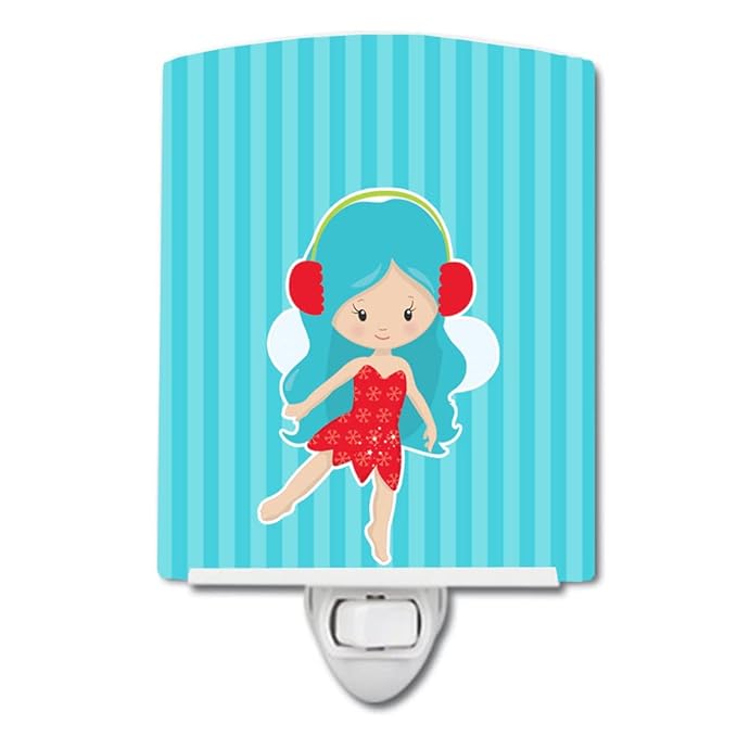 Caroline's Treasures BB8676CNL Blue Haired Fairy Ceramic Night Light Compact, UL-Certified, Ideal for Bedroom, Bathroom, Nursery, Hallway, Kitchen, 6x4x3, Multicolor