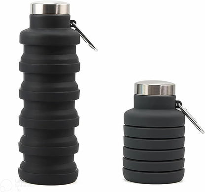 Collapsable Water Bottle, 500 ml, BPA Free, Silicone Bottle for Travel, Gym, Cycling, Hiking (Dark Grey)
