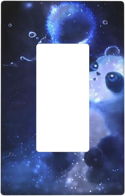 Cute Baby Panda Light Switch Cover Wall Plate Decorative 1 Gang Single Rocker Covers Blue for Playrooms Farmhouses Bathrooms Kitchens 2.76 x 4.5 in