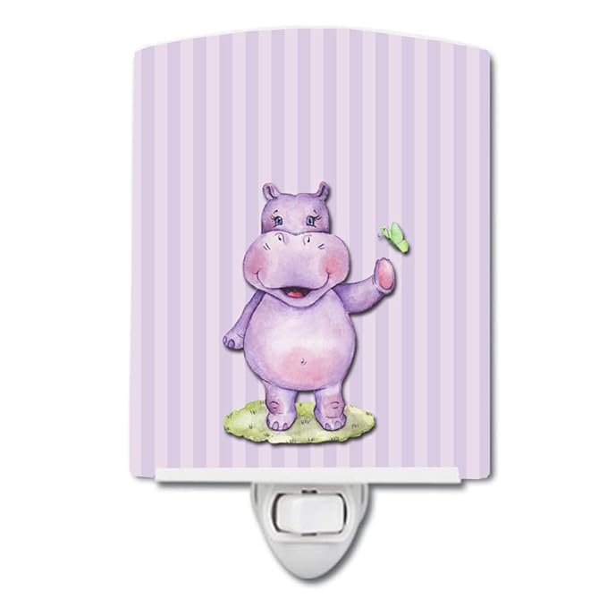 Caroline's Treasures BB7147CNL Hippopotamus Ceramic Night Light Compact, UL-Certified, Ideal for Bedroom, Bathroom, Nursery, Hallway, Kitchen, 6x4x3, Multicolor