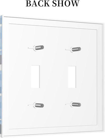 Sharks and Ocean Fish Double Toggle Light Switch Covers 2 Gang Wall Plate Dual Decorative Switchplate Electrical Faceplate for Bathroom Country Kitchen Bedroom Decor, 4.9" x 5"