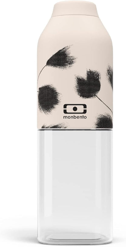 monbento - Clear Reusable Water Bottle MB Positive M graphic Plume - 17 floz/500 ml Water Bottle Perfect for Work, Travel, Sport, Picnic - Compact, Leakproof BPA Free Water Bottle - Black Feathers