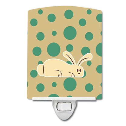 Caroline's Treasures BB7083CNL Rabbit on Polkadots Ceramic Night Light Compact, UL-Certified, Ideal for Bedroom, Bathroom, Nursery, Hallway, Kitchen, 6x4x3, Multicolor