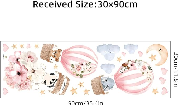 Cute Panda Elephant Hot Air Balloon Animals Wall Decals Star Moon Cloud Flower Balloon Nursery Wall Stickers Baby Girl Wall Decor