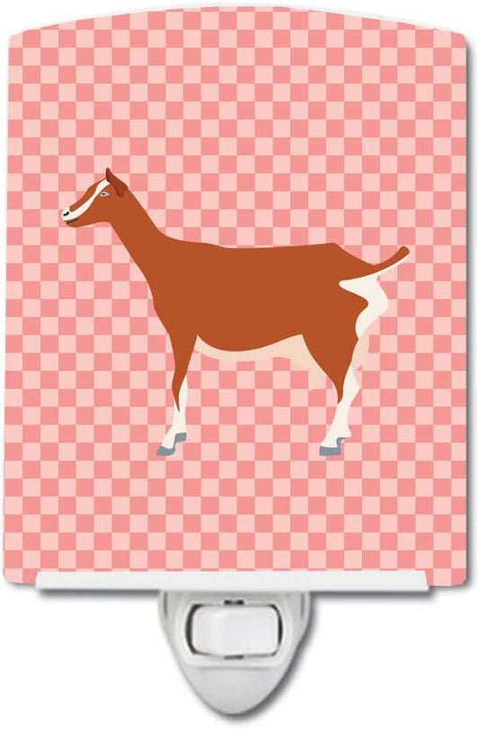 Caroline's Treasures BB7881CNL Toggenburger Goat Pink Check Ceramic Night Light Compact, UL-Certified, Ideal for Bedroom, Bathroom, Nursery, Hallway, Kitchen, 6x4x3, Multicolor