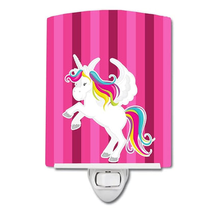 Caroline's Treasures BB9090CNL Unicorn Pink Stripes Ceramic Night Light Compact, UL-Certified, Ideal for Bedroom, Bathroom, Nursery, Hallway, Kitchen, 6x4x3, Multicolor