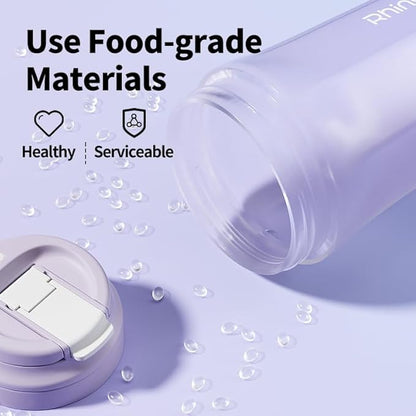 RhinoLife Premium Quality Motivational Pink Small Tiny Water Bottle with Double Drink Straw Lid, Shaker Gym Sports, BPA Free Tritan Plastic 18OZ (Fluorite Pink)