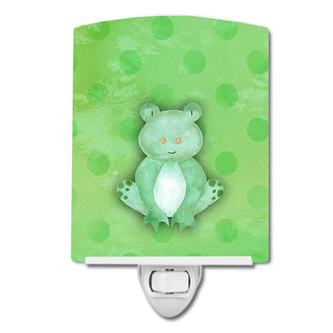 Caroline's Treasures BB7388CNL Polkadot Frog Watercolor Ceramic Night Light Compact, UL-Certified, Ideal for Bedroom, Bathroom, Nursery, Hallway, Kitchen, 6x4x3, Multicolor
