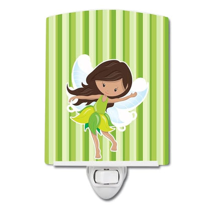 Caroline's Treasures BB6909CNL Fairy Green Stripes Ceramic Night Light Compact, UL-Certified, Ideal for Bedroom, Bathroom, Nursery, Hallway, Kitchen, 6x4x3, Multicolor