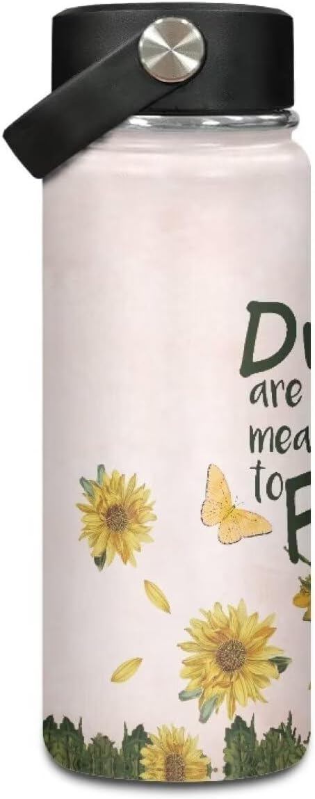 Sunflower Water Bottle 20 Oz Insulated Water Bottles with Handle Flask Wide Mouth Bottle Vacuum Stainless Steel Metal Water Bottle for Sports, Gym, Office