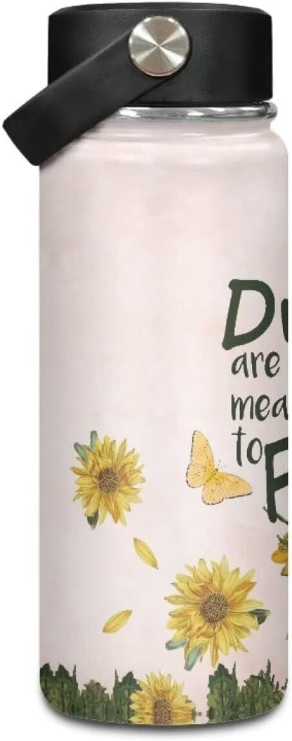 Sunflower Water Bottle 18 Oz Insulated Water Bottles with Handle Flask Wide Mouth Bottle Vacuum Stainless Steel Metal Water Bottle for Sports, Gym, Office