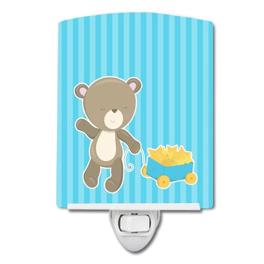 Caroline's Treasures BB8618CNL Baby Boy Bear Wagon Ceramic Night Light Compact, UL-Certified, Ideal for Bedroom, Bathroom, Nursery, Hallway, Kitchen, 6x4x3, Multicolor