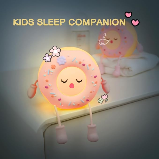 Donut Lamp Donut Night Light - Silicone Nursery LED Night Light Gift for Boys Girls, Rechargeable Cute Night Light for Kid Room Decor - Pink