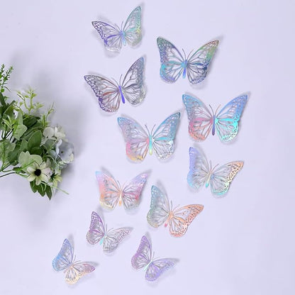 3D Butterfly Wall Decor 48 Pcs 4 Styles 4 Colors 3 Sizes,Gold Silver Laser Rose Butterfly Decorations for Butterfly Birthday Decorations Butterfly Party Decorations Cake Decorations,Removable Sticker