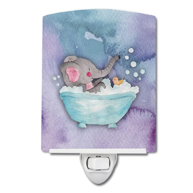 Caroline's Treasures BB7346CNL Elephant Bathing Watercolor Ceramic Night Light Compact, UL-Certified, Ideal for Bedroom, Bathroom, Nursery, Hallway, Kitchen, 6x4x3, Multicolor