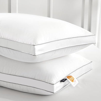 Globon Luxury Feather Down Pillow King Size,Medium Firm Gusseted Bed Pillows for Sleeping, Hotel Collection Fluffy Pillow, 18"X34", Pack of 1