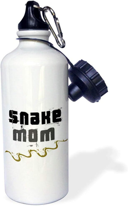 3dRose "Snake Mom-for snake reptile lovers enthusiasts and pet owners-with curvy track marks-Serpents" Sports Water Bottle, 21 oz, White