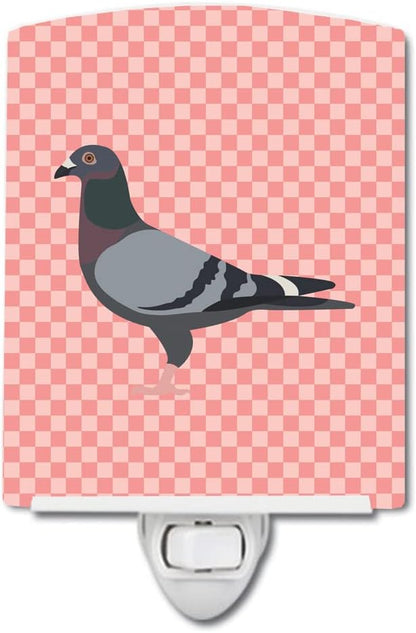 Caroline's Treasures BB7951CNL Racing Pigeon Pink Check Ceramic Night Light Compact, UL-Certified, Ideal for Bedroom, Bathroom, Nursery, Hallway, Kitchen, 6x4x3, Multicolor