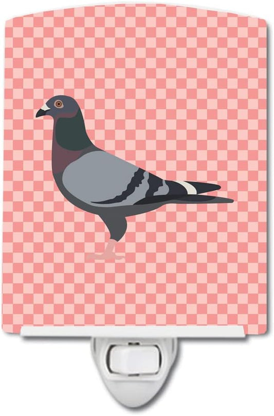 Caroline's Treasures BB7951CNL Racing Pigeon Pink Check Ceramic Night Light Compact, UL-Certified, Ideal for Bedroom, Bathroom, Nursery, Hallway, Kitchen, 6x4x3, Multicolor
