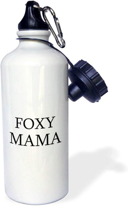 3dRose Foxy Mama-funny black text design for a cool hot mother or mom to be Sports Water Bottle, 21 oz, Multicolor
