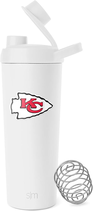 Simple Modern Officially Licensed NFL Kansas City Chiefs Stainless Steel Shaker Bottle with Ball 24oz | Metal Insulated Cup Protein Mixes Shakes Pre Workout | Rally Collection | Kansas City Chiefs