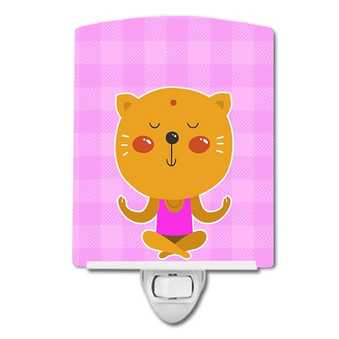 Caroline's Treasures BB6728CNL Yoga Cat Ceramic Night Light Compact, UL-Certified, Ideal for Bedroom, Bathroom, Nursery, Hallway, Kitchen, 6x4x3, Multicolor