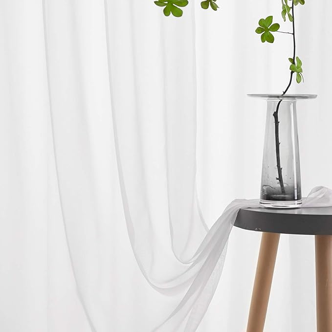 White Sheer Curtains 72 Inches Long 2 Panels Voile Translucent Solid Color Window Treatment Rod Pocket White Sheer Curtains 72 Inch Length for Bedroom Living Room 52x72