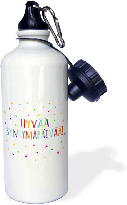 3dRose Hive Hyvaa syntymapaivaa-Happy birthday in Finnish. colorful Finland text-Sports Water Bottle, 21oz , Multicolored