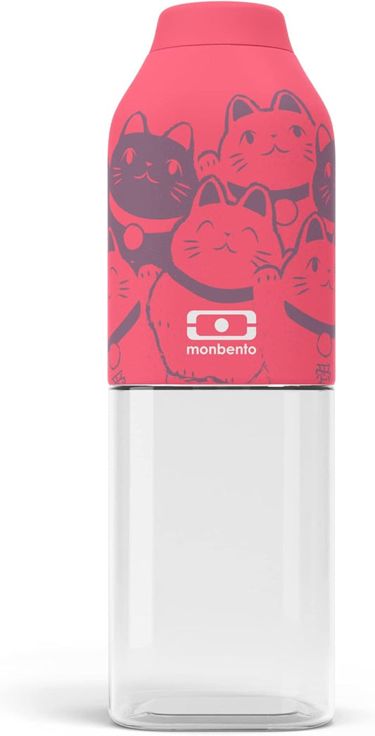 monbento - Water Bottle MB Positive M Neko 17 Oz - Leakproof Water Bottle Perfect for Work, Travel, Sport, or to Slip into a Handbag - BPA Free - Food Grade Safe - Cats Pattern - Pink