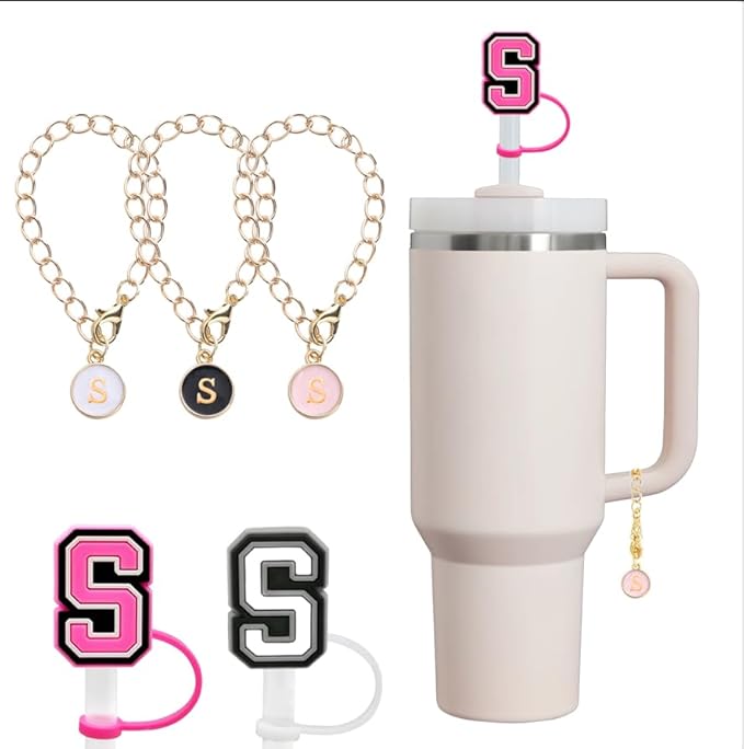 compaitable with stanley cup with accessories,30&40 oz,1 charm letter chain for handle with stanley straw top letter cover for stanley cup (s), small