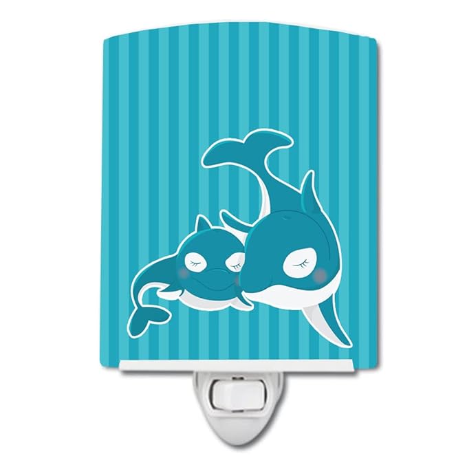 Caroline's Treasures BB8592CNL Dolphins Ceramic Night Light Compact, UL-Certified, Ideal for Bedroom, Bathroom, Nursery, Hallway, Kitchen, 6x4x3, Multicolor