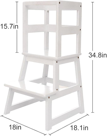 Kitchen Step Stool with Safety Rail and Anti-Slip Mats, Kids Step Stool Toddler Kitchen Stool for Children 18 Months and up