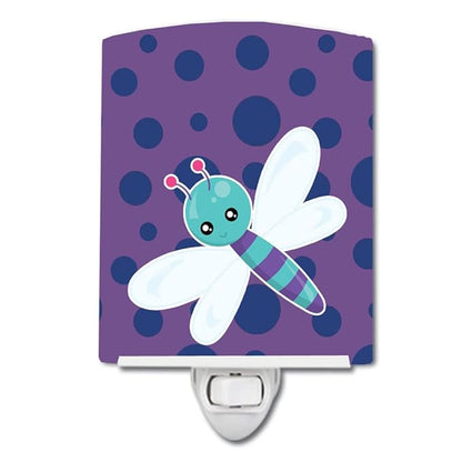 Caroline's Treasures BB7099CNL Dragonfly on Purple Polkadots Ceramic Night Light Compact, UL-Certified, Ideal for Bedroom, Bathroom, Nursery, Hallway, Kitchen, 6x4x3, Multicolor