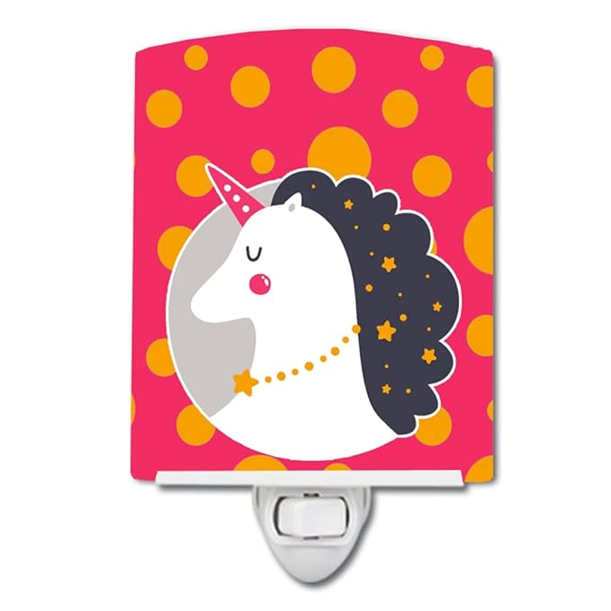 Caroline's Treasures BB7138CNL Unicorn Orange Polkadots Ceramic Night Light Compact, UL-Certified, Ideal for Bedroom, Bathroom, Nursery, Hallway, Kitchen, 6x4x3, Multicolor