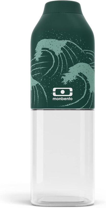 monbento - Water Bottle MB Positive M Nami 17 Oz - Leakproof Water Bottle Perfect for Work, Travel, Sport, or to Slip into a Handbag - BPA Free - Food Grade Safe - Waves Pattern - Green