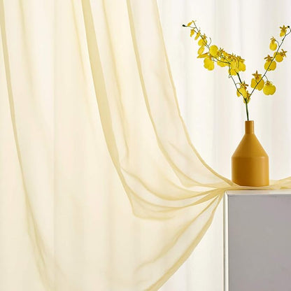 Light Yellow Sheer Voile Curtains Translucent Solid Color Window Treatment 108 Inches Long Panels Rod Pocket Light Yellow Sheers for Bedroom Living Room 2 Panels 52x108