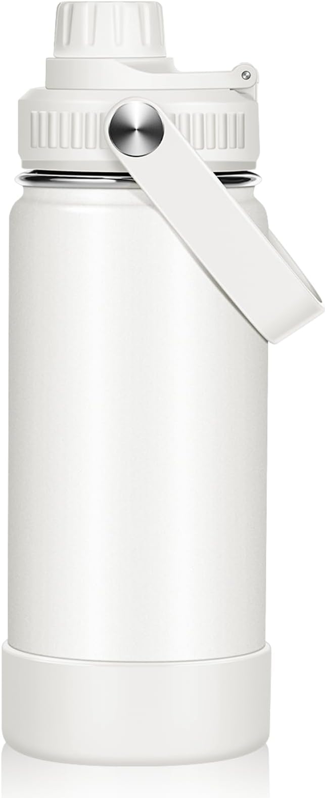 Nitial 1 Pcs Insulated Water Bottle 14 oz Stainless Steel Water Bottle with Handle and Leak Proof Spout Lid Double Wall Vacuum Reusable Sports Bottles, Almond White