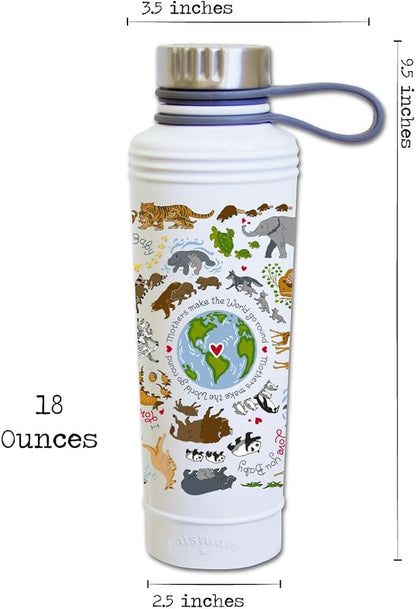 Catstudio Stainless Steel Water Bottle, Mother's Day Reusable Water Bottle, BPA Free, Triple Wall Insulation, Celebrating Moms 18oz White Metal Water Bottle, Keeps Drinks Cold for 24 Hours