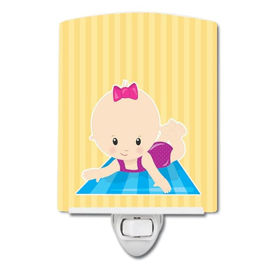 Caroline's Treasures BB8657CNL Beach Baby Girl on Mat Ceramic Night Light Compact, UL-Certified, Ideal for Bedroom, Bathroom, Nursery, Hallway, Kitchen, 6x4x3, Multicolor